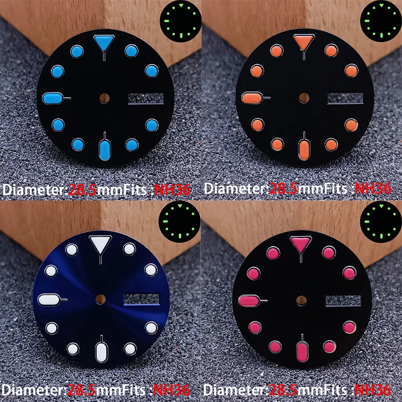 28.5mm Day-Date Dial for NH36 watch dial Green luminous Mod accessories parts 13 colors