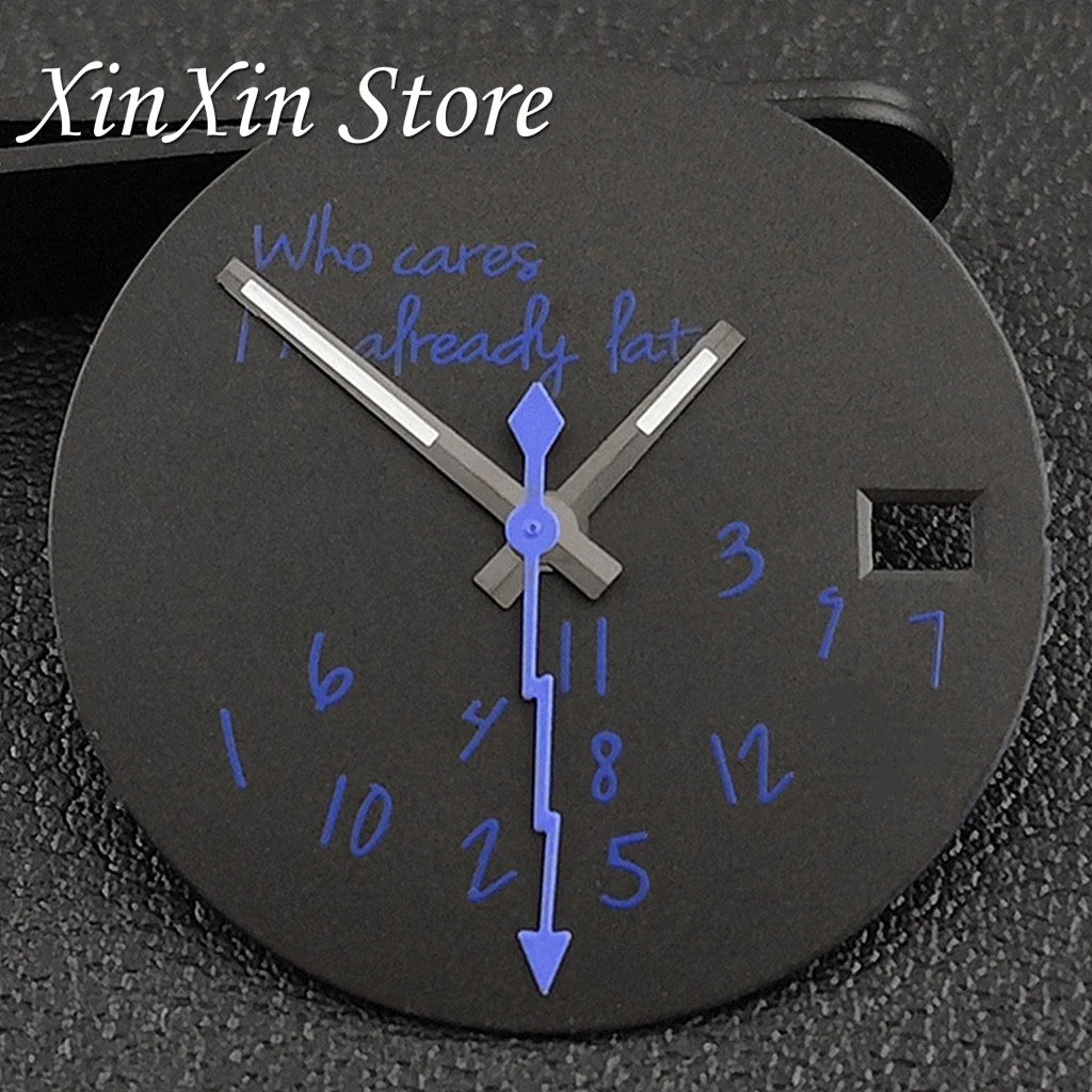 Black NH35 28.5mm Watch Dial Who Cares  With Lightning Second Hands For NH35 4R35 Movement Who Cares Lt's Already Late Replace Watch Dial