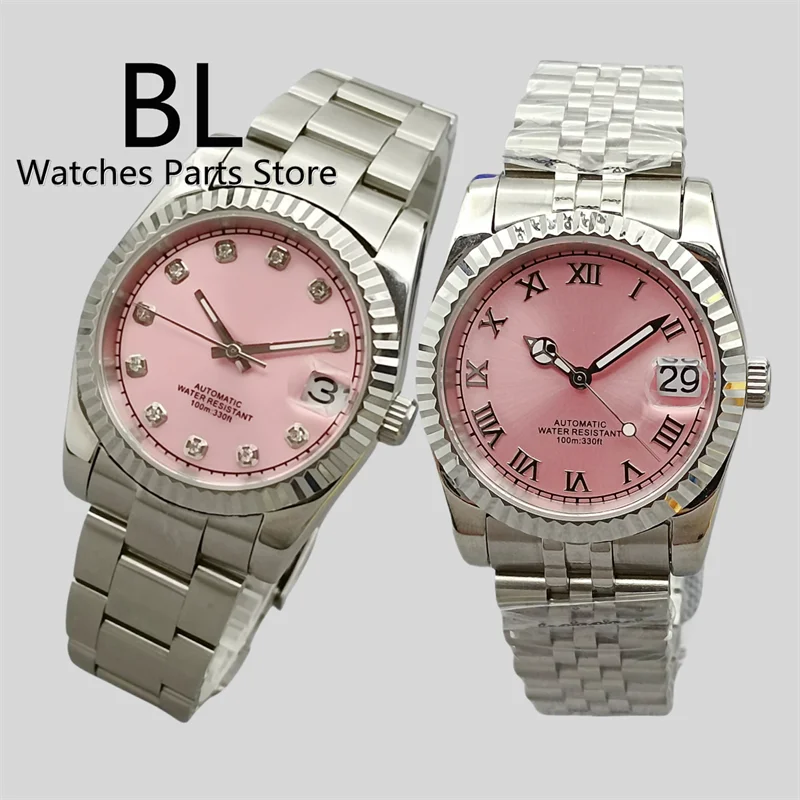 DateJust Dress Watch BLIGER BL001 36mm39mmPink Dial NH35A Automatic 904 Stainless Steel Fluted Bezel Sapphire Diamond Roman Marks