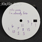 Black NH35 28.5mm Watch Dial Who Cares  With Lightning Second Hands For NH35 4R35 Movement Who Cares Lt's Already Late Replace Watch Dial