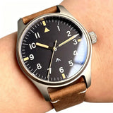 39mm Titanium Quartz Pilot Watch Tandorio TD910 Retro VH31 Sweep Sapphire 10Bar