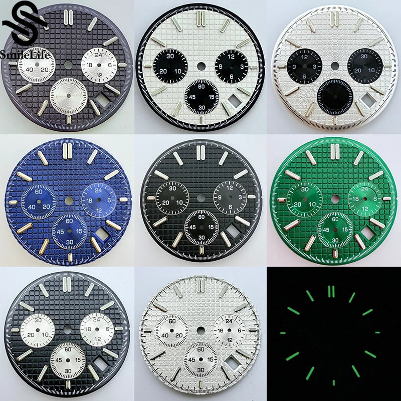 31.8mm Royal Oak Dial  Green Luminous Chronograph Dial Suitable Fit VK63 Quartz Movement modified Watch Parts Accessory 3 Eyes
