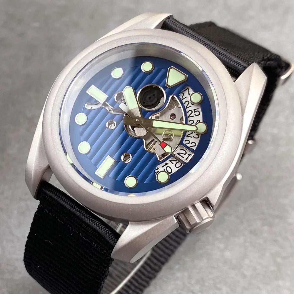 Skx Mod Pilot Tandorio TD115k 40mm Hollow Skeleton 3.8 Sandblast NH35A Military Sapphire 20ATM Luminous