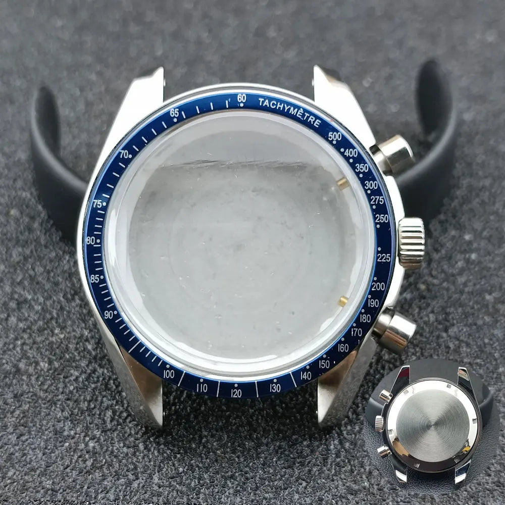 40mm Speedmaster Watch Case Stainless Steel  For VK63 VK64 Chronograph Quartz Movement Mineral Moon Foorprint Sterile Caseback