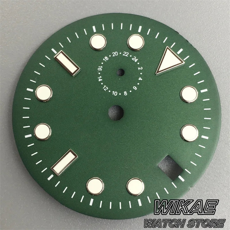 29mm Sterile TMI NH37 Watch Dial Hand Set Black Blue Green Dial Silver Orange Index Green Luminous