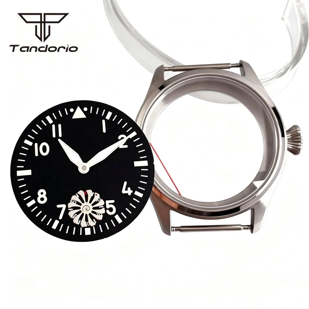 ETA6498 Watch case ST3621 42mm Manual Winding Pilot+37mm Dial Set Sapphire Transparent Back 5ATM