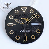 NH36 Watch Dial 29mm Day Date Black Dragon Pattern+ Shark Hands Set for Skx Mod Parts