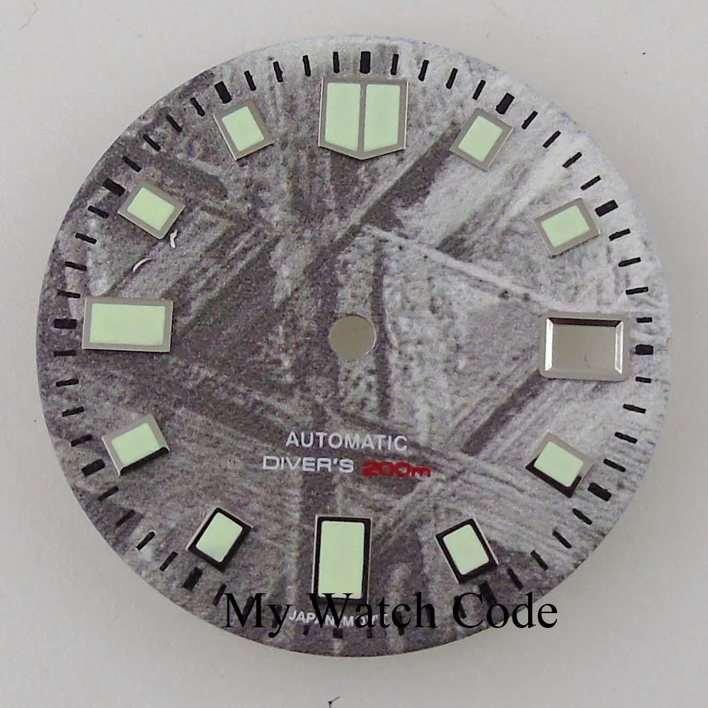 29mm Meteorite Pattern Watch Dial for N H35A N H36A Automatic Movement Green Luminous Markers for D iver Watch Mod