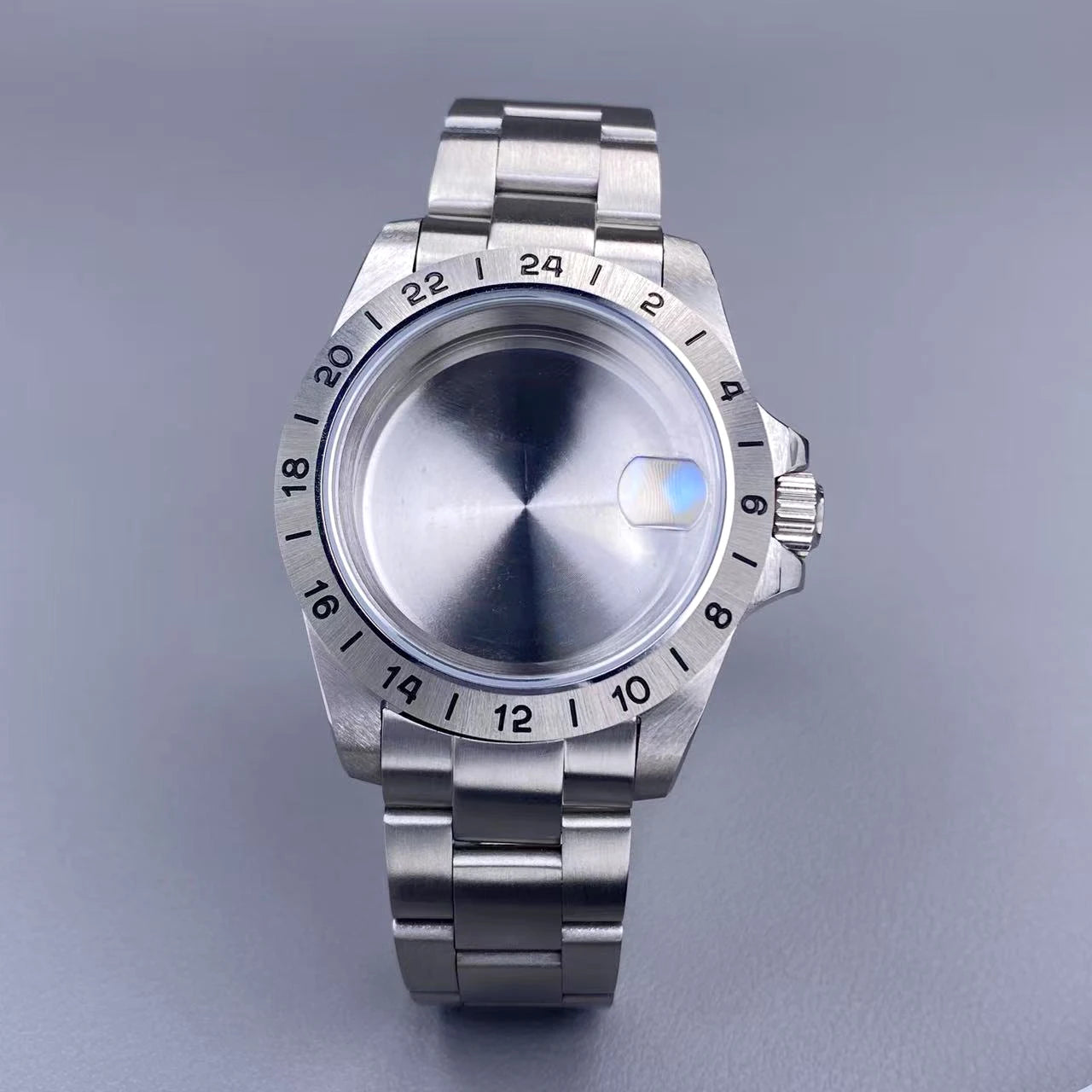 39mm EXP 24 Hour GMT Watch Case Fixed Bezel  Sapphire for NH35/NH36 Movement Frosted Steel Strip