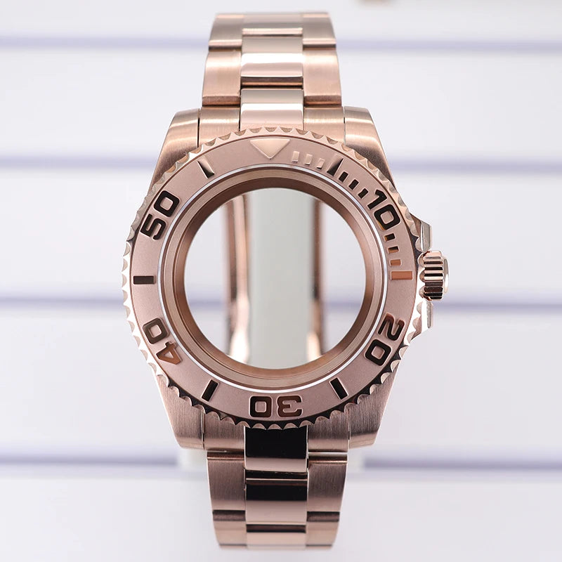 40mm Rose gold Yacht Master Watch Case 316 Stainless Steel For NH35 NH36 NH34 NH38 Miyota 8215 Eta 2824 PT5000 Movement 28.5mmDial Rose Gold YACHT Cases Sliding Lock
