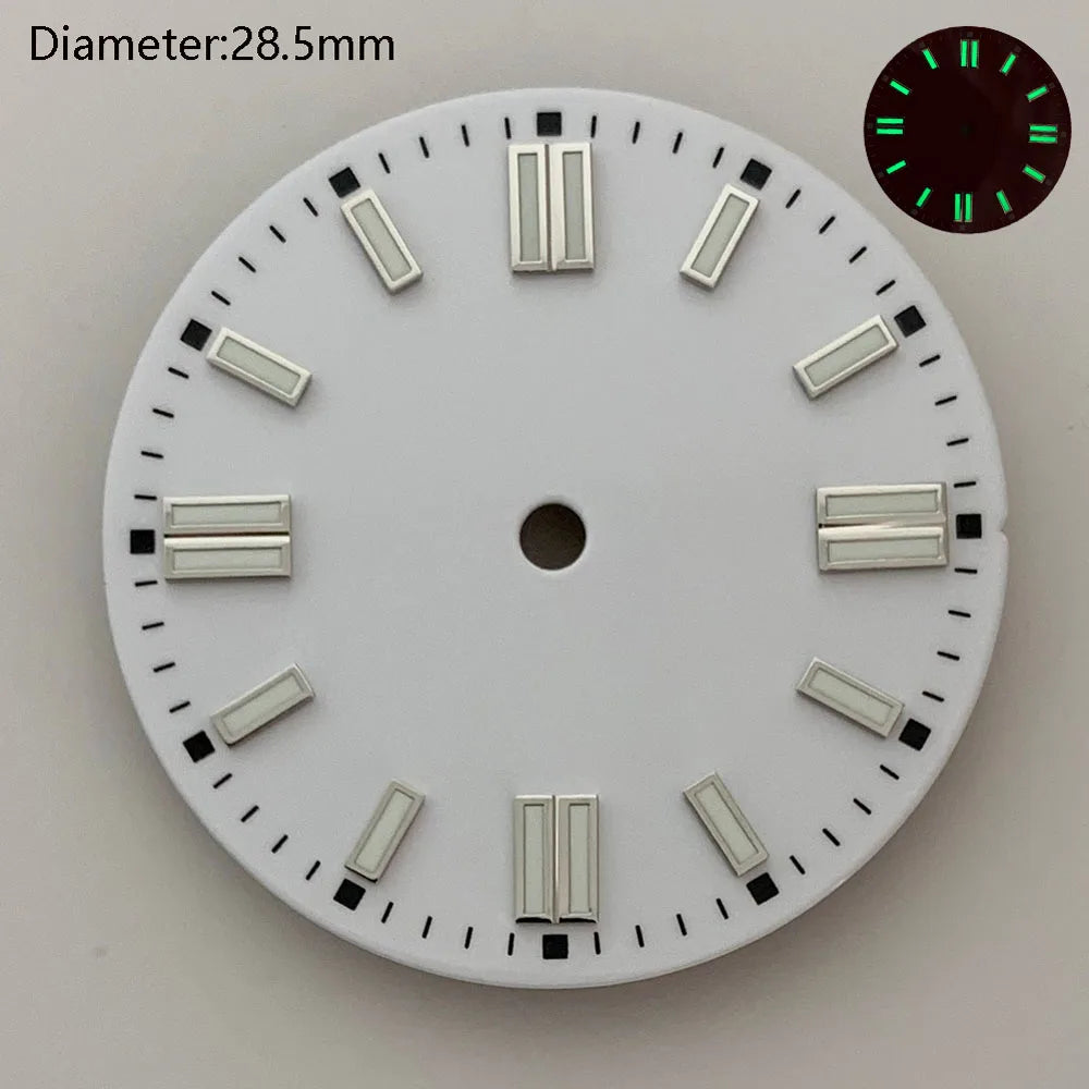 28.5mm NH35 double bar watch dial luminous grass green red dark blue yellow dial for NH35 automatic movement watch accessories can customize logo