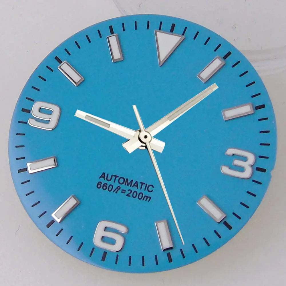 Explorer Watch Dial 29mm Watch Dial Explore Dial Face for NH35 NH36 Movement Black/Orange/Blue Steel Watch parts Green Lume Replacement Parts