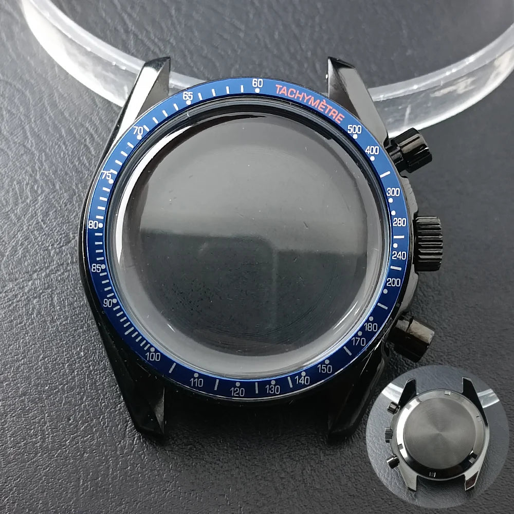 40mm Speedmaster Watch Case Stainless Steel  For VK63 VK64 Chronograph Quartz Movement Mineral Moon Foorprint Sterile Caseback