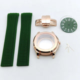 Aquanaut case 42mm NH35 Rose Gold 316 Stainless Steel Case Rubber Strap Luminous Dial Hands Modifed Watch Parts Accessorie glass back