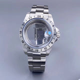 39mm EXP 24 Hour GMT Watch Case Fixed Bezel  Sapphire for NH35/NH36 Movement Frosted Steel Strip