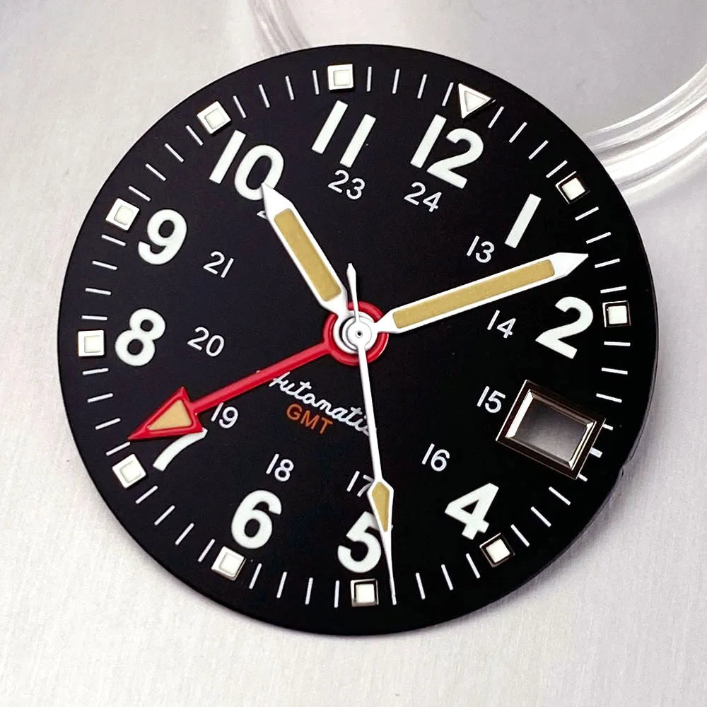 NH34 GMT Dial 29mm Mod black/white Watch Dial Face fit NH34 Automatic Movement Men Watches Part Accessories  Arabic numerals