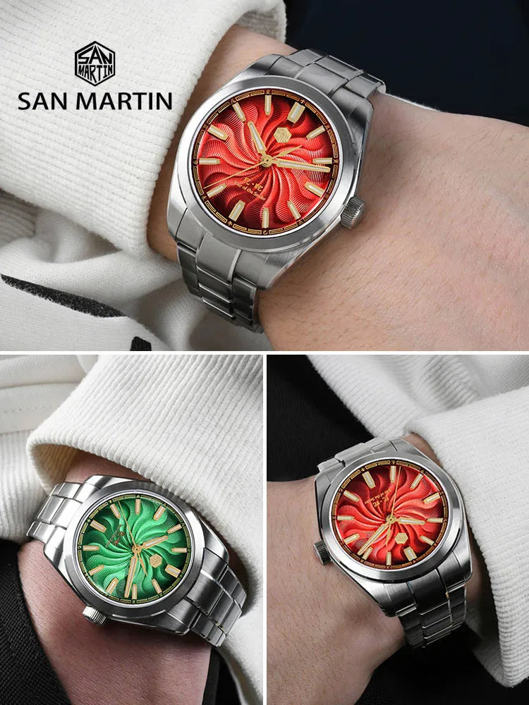 San Martin SN0144 Dress Watch 2025 Guilloche Dial Snake Year Limited 39mm Miyota 90S5 Automatic  Clear Caseback Ar Sapphire Swiss Lume