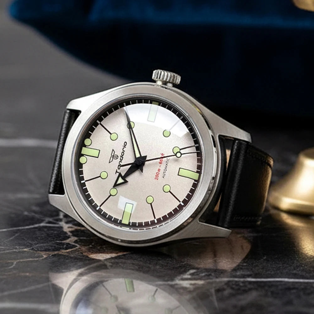 38mm Vintage Pilot Watch Tandorio TD158A  NH35 PT5000 Automatic Field Watch 20ATM Domed Sapphire