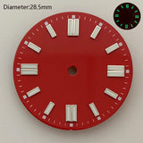 28.5mm NH35 double bar watch dial luminous grass green red dark blue yellow dial for NH35 automatic movement watch accessories can customize logo