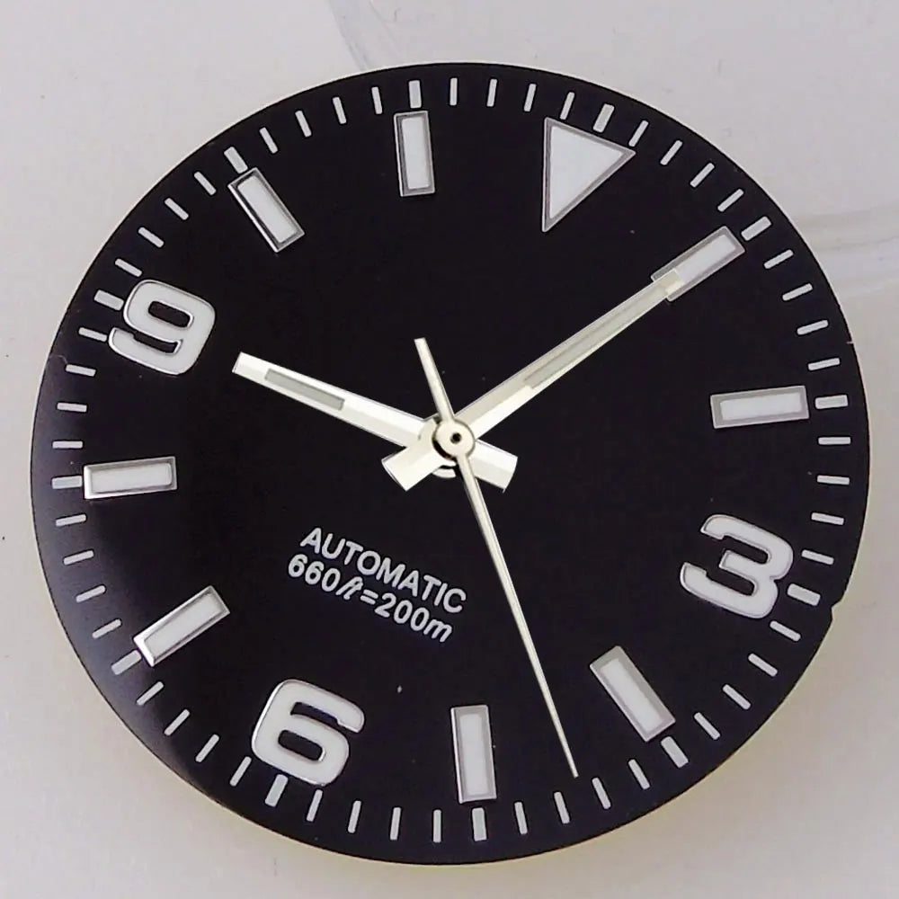 Explorer Watch Dial 29mm Watch Dial Explore Dial Face for NH35 NH36 Movement Black/Orange/Blue Steel Watch parts Green Lume Replacement Parts