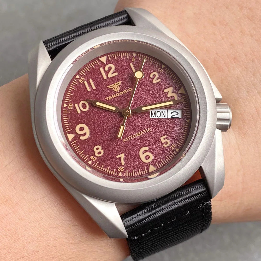 40mm Field Watch Tandorio TD145C Sapphire NH36 Automatic 3.8 Day Date Raw Skx 20BAR Titanium /Stainless Steel