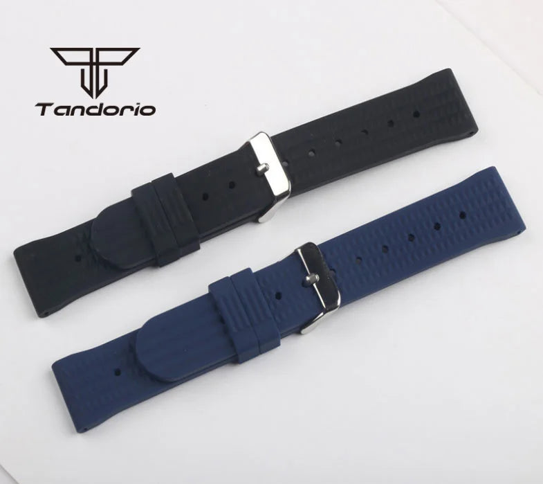 Black/Blue Watch Waffle Rubber Strap 20mm/22mm Width Pin Buckle Wristwatch Accessories Spare Parts