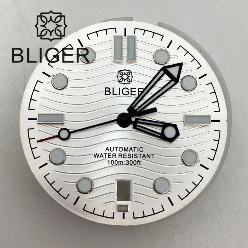 31mm seamaster Wave Watch Dial Hand Set 6 O'clock Date Window Black White Blue Green Fit NH35 Movement Luminus