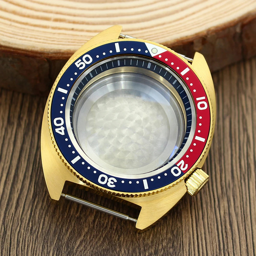41mm Gold PVD Captain Willard Watch Case Domed Sapphire Tuna Turtle for Seiko MOD NH35 NH36 NH34 4R36 Movts Abalone Screw Crown