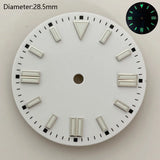 28.5mm NH35 double bar watch dial luminous grass green red dark blue yellow dial for NH35 automatic movement watch accessories can customize logo