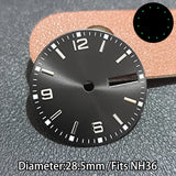 NH36 Dial 28.5mm Green Luminous For Nh36 Movement with hands set 8x12x12.5mm