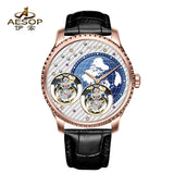 Double Flying Tourbillon Watch World Map AESOP 7116 42mm Skeleton Luxury Waterproof Wristwatches Sapphire