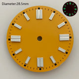28.5mm NH35 double bar watch dial luminous grass green red dark blue yellow dial for NH35 automatic movement watch accessories can customize logo