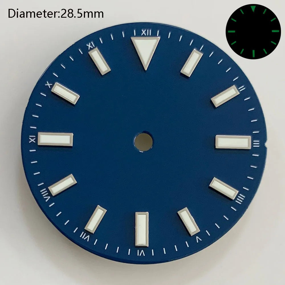 28.5mm NH35 double bar watch dial luminous grass green red dark blue yellow dial for NH35 automatic movement watch accessories can customize logo