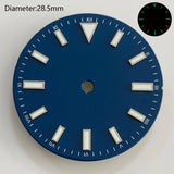 28.5mm NH35 double bar watch dial luminous grass green red dark blue yellow dial for NH35 automatic movement watch accessories can customize logo