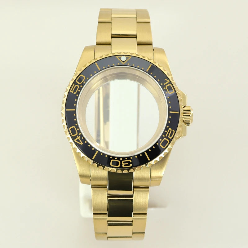 40MM PVD Gold Submariner Watch Case  GMT Yacht Master Polish Strap Sapphire Glass For NH35 NH36 NH34 NH38 Miyota 8215 Eta 2824 GMT SUB Yacht 20ATM waterproof