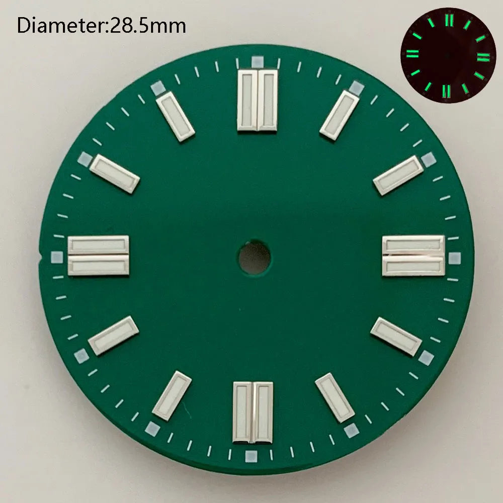 28.5mm NH35 double bar watch dial luminous grass green red dark blue yellow dial for NH35 automatic movement watch accessories can customize logo