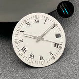 28.5mm NH35 Dial Roman numerals White Vintage No logo Single calendar Fit NH35 NH36 Movement Watch Dial Accessories