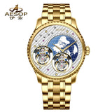 Double Flying Tourbillon Watch World Map AESOP 7116 42mm Skeleton Luxury Waterproof Wristwatches Sapphire