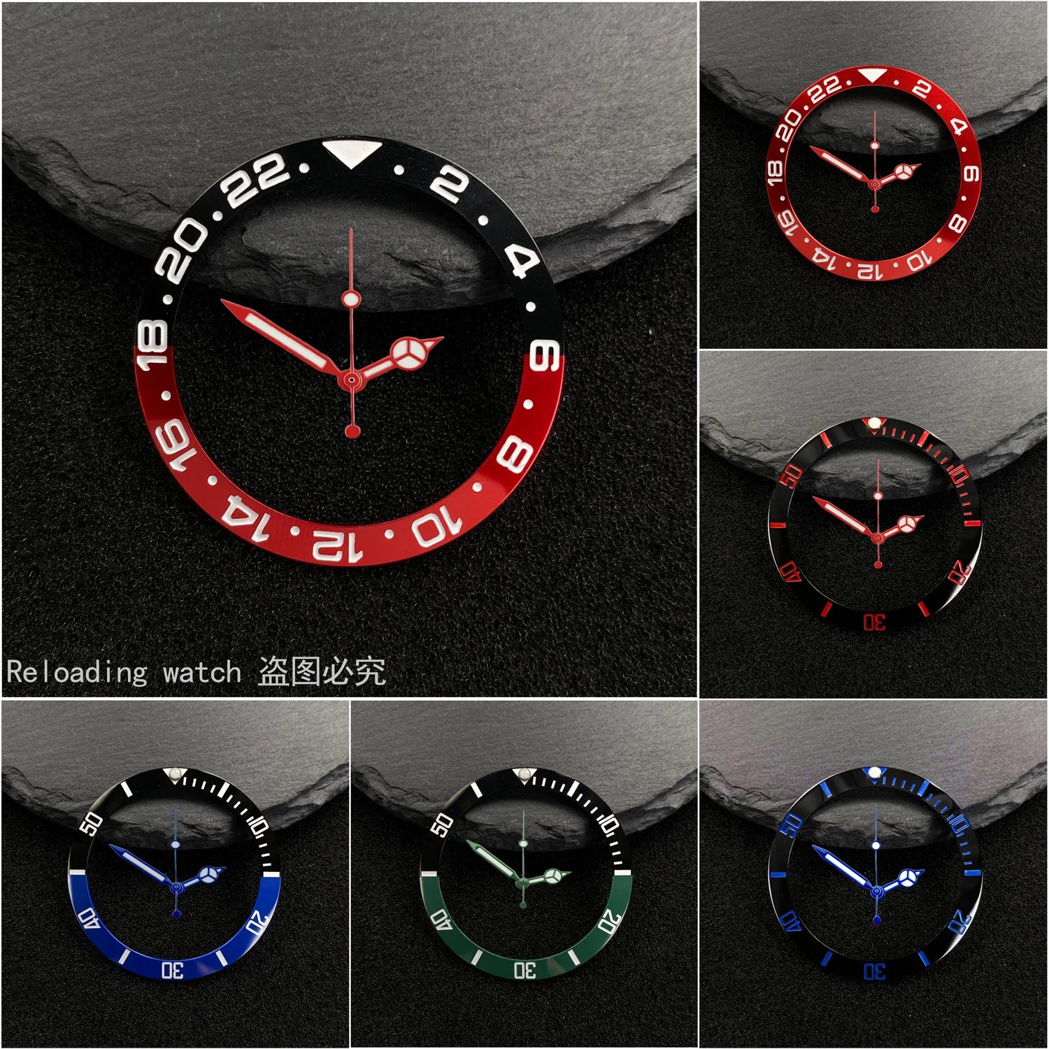 NH35 38mm bezel insert red Hands Watch Hands Blue Green Luminous Red ...