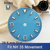 Explorer Watch Dial 28.5mm Smooth Dials Fit For NH35 Movement Explorer 3-6-9 design Wristwatches Dial Accessory Parts Replacement Green Luminous