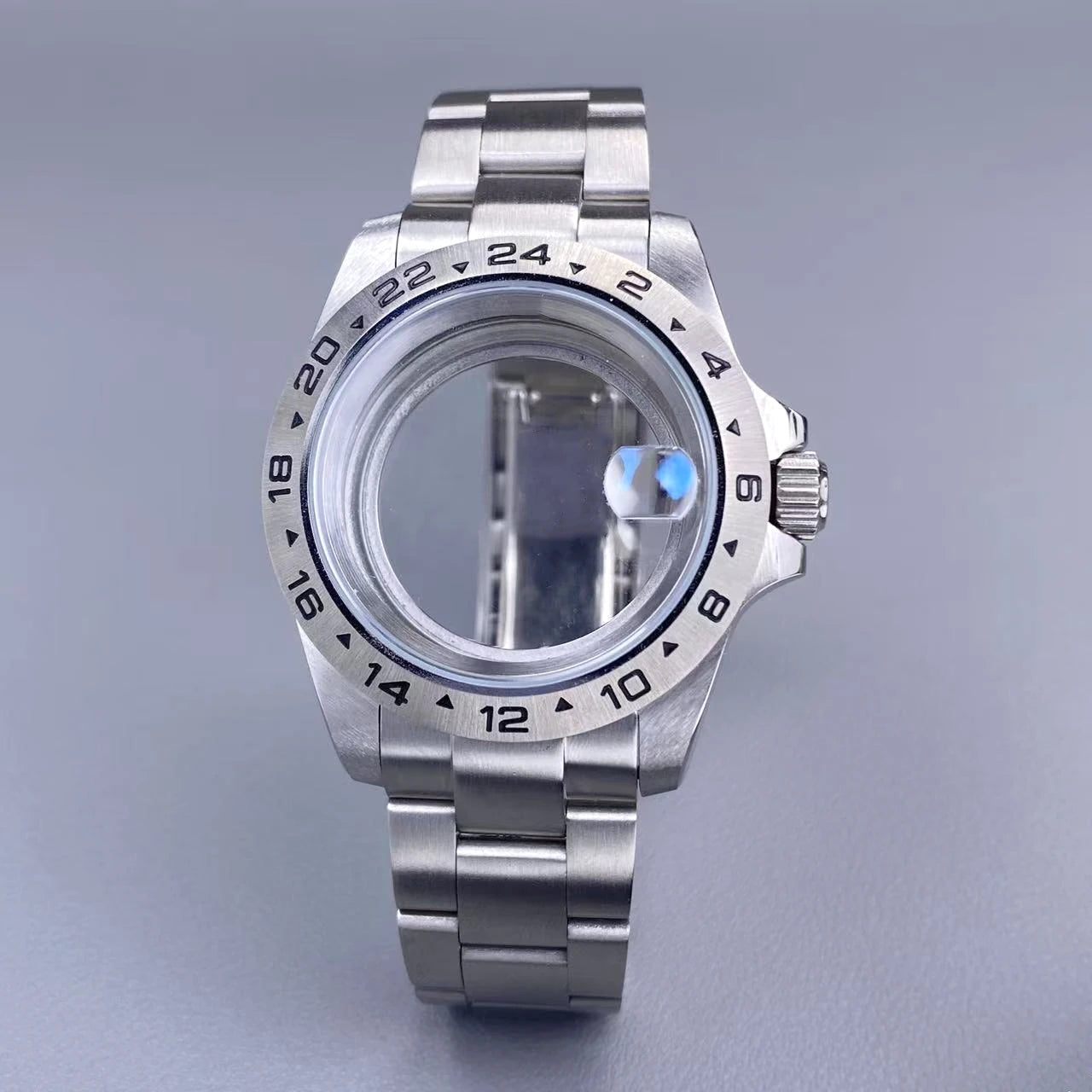 39mm EXP 24 Hour GMT Watch Case Fixed Bezel  Sapphire for NH35/NH36 Movement Frosted Steel Strip