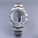 39mm EXP 24 Hour GMT Watch Case Fixed Bezel  Sapphire for NH35/NH36 Movement Frosted Steel Strip