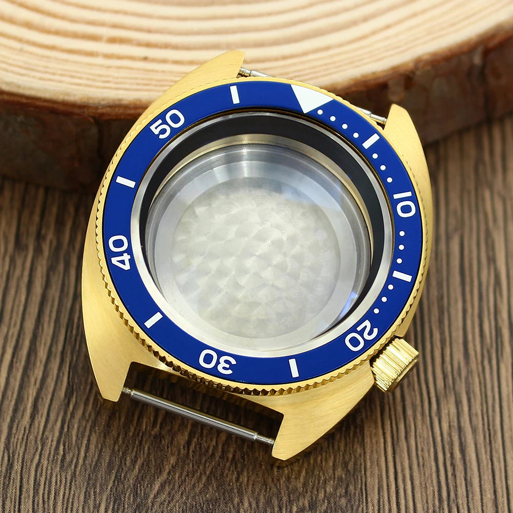 41mm Gold PVD Captain Willard Watch Case Domed Sapphire Tuna Turtle for Seiko MOD NH35 NH36 NH34 4R36 Movts Abalone Screw Crown