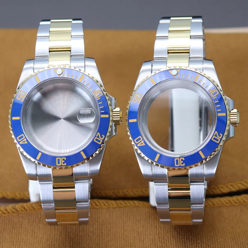 40mm Two Tone Sub / GMT Diver Watch Cases Bracelet Sapphire Glass For Seiko NH35 NH36 NH38 NH34 Miyota 8215 Eta2824 Movement 28.5mm Dial Submariner