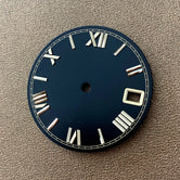 28.5mmローマンスケールウォッチダイヤル、本物のネイル加工、シングルカレンダーウィンドウ付き交換用ウォッチフェイス、NH35/NH36/4Rムーブメント用