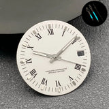28.5mm NH35 Dial Roman numerals White Vintage No logo Single calendar Fit NH35 NH36 Movement Watch Dial Accessories