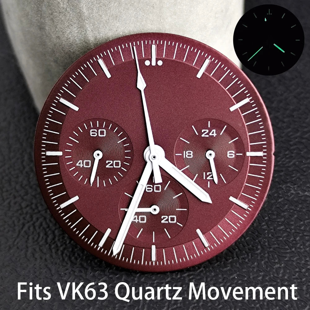 40mm Speedmaster Watch Case Stainless Steel  For VK63 VK64 Chronograph Quartz Movement Mineral Moon Foorprint Sterile Caseback