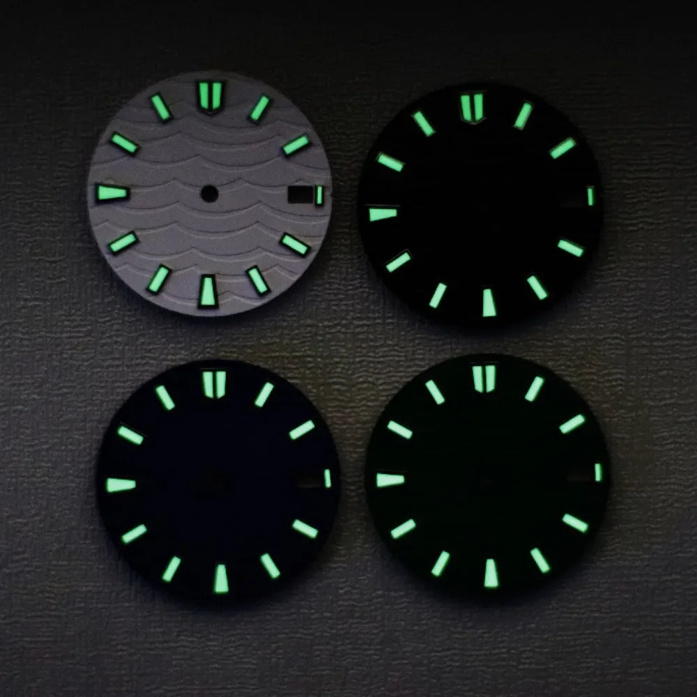 28.5mm Watch Dial C3 Green Luminous Wave Pattern Watch Faces Watches Replacement Accessories for NH35/ NH36/ NH34 Movement