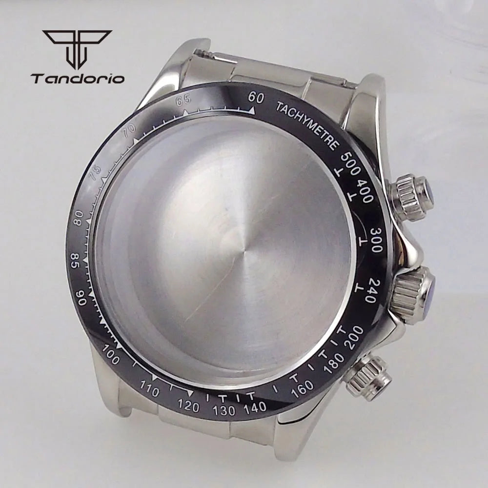 39mm Quartz Watch Case+Watchband Sapphire Glass Fit VK63 VK64 Movt Multi-Functional Chronograph Men Wristwatch Accessories Parts