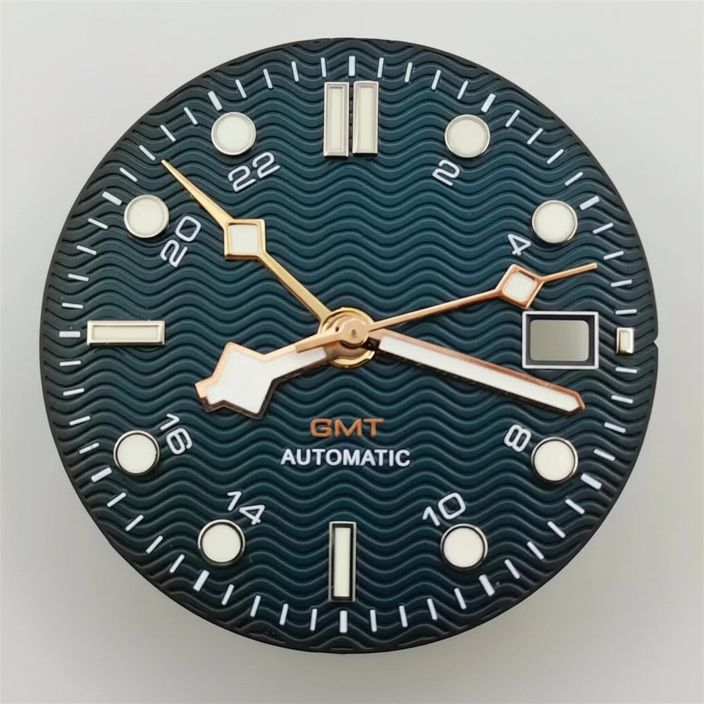 31mm NH34 GMT Dial Hands black blue white color green luminous